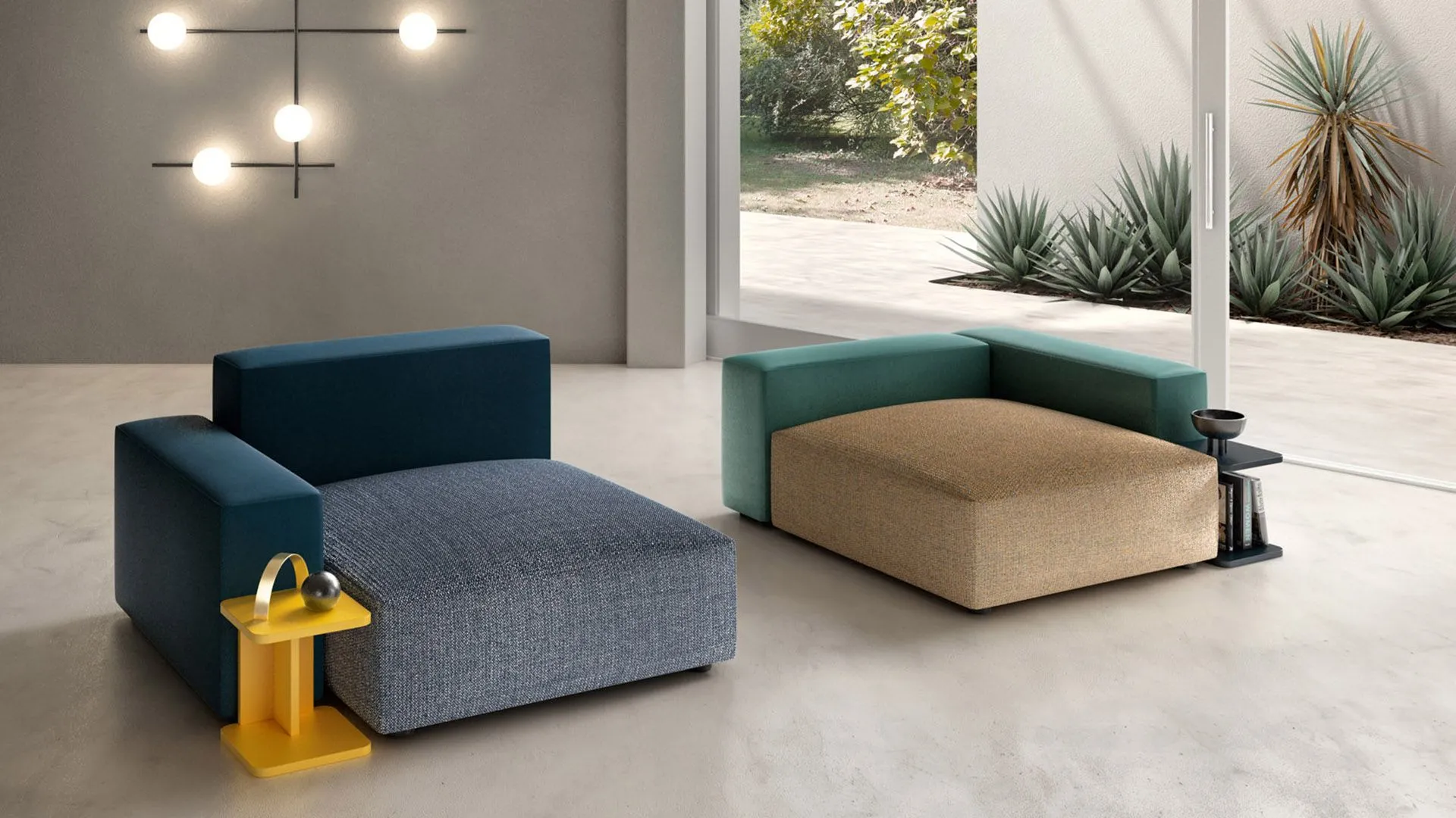pouf con sistema di seduta modulare