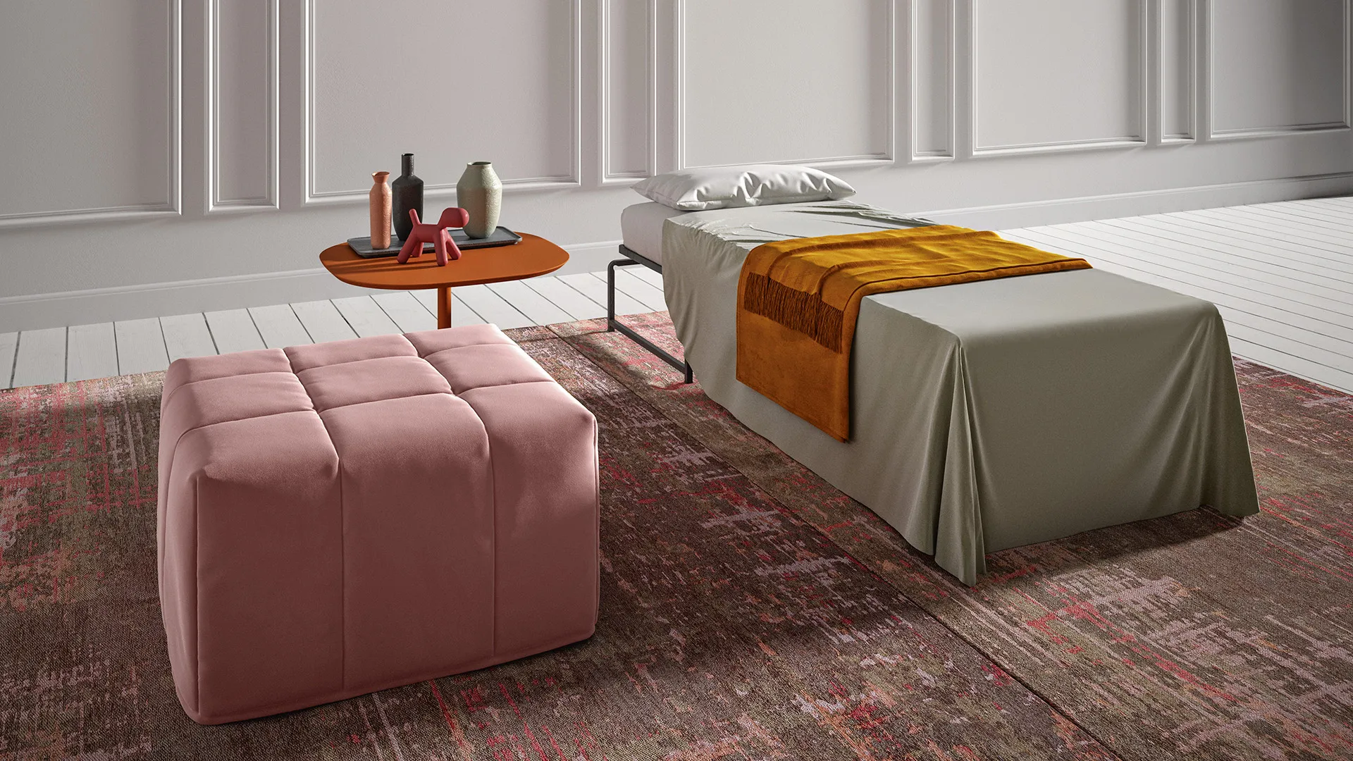 pouf letto trapuntato aperto